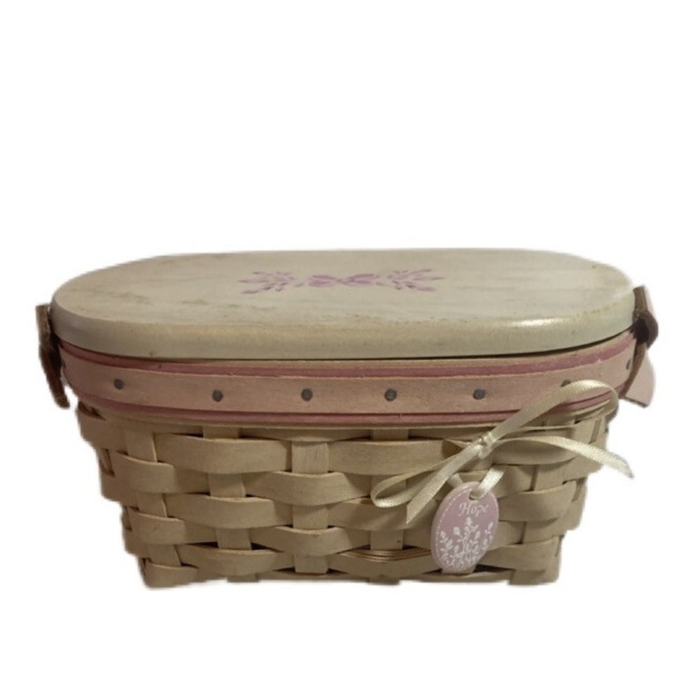 Longaberger 2005 Horizon Of Hope Awareness WHITE WASH Basket Lid Liners & Tie On